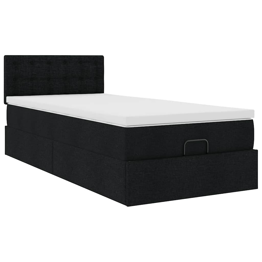 Otomanski krevet s madracem crni 90x200 cm tkanine