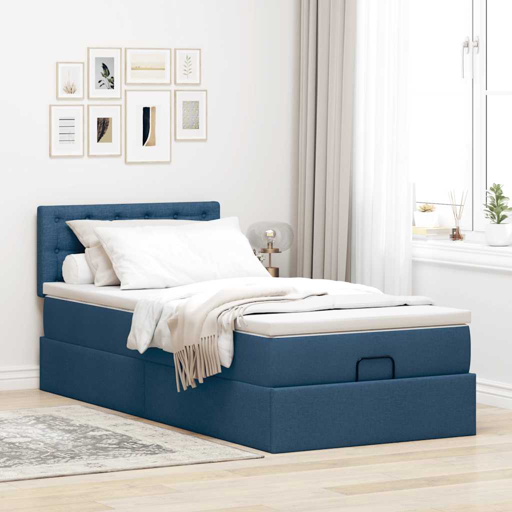 Otomanski krevet s madracem plavi 90x200 cm tkanine