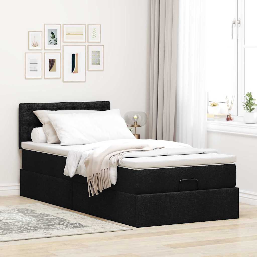 Otomanski krevet s madracem crni 100x200 cm tkanine