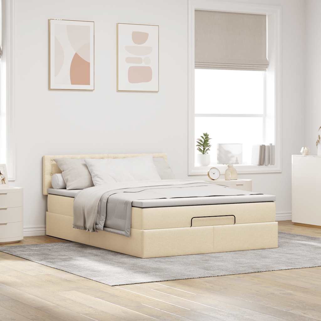 Otomanski krevet s madracem krem 140x200 cm tkanine