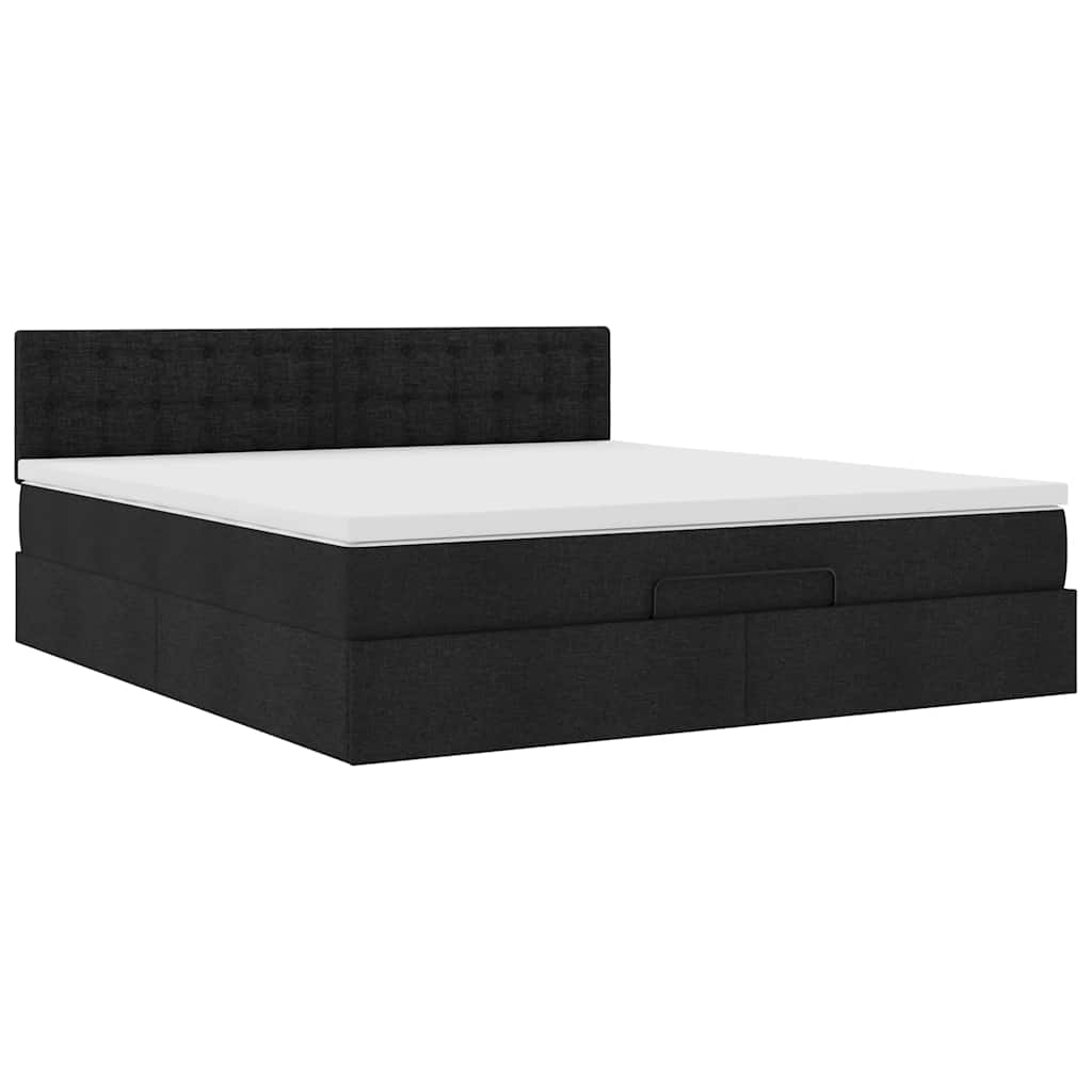 Otomanski krevet s madracem crni 160x200cm od tkanine