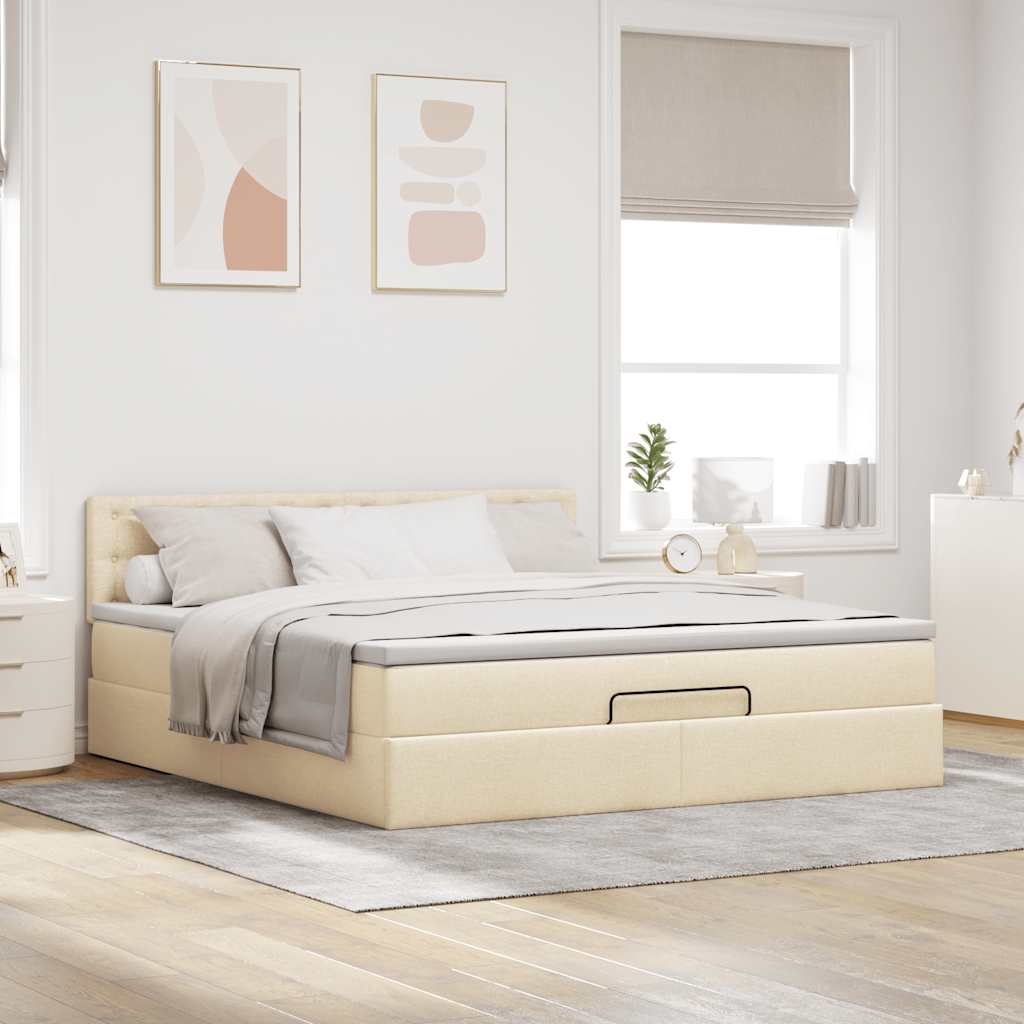 Otomanski krevet s madracem krem 160x200 cm od tkanine
