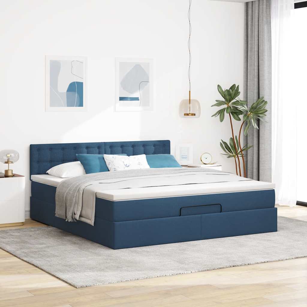 Otomanski krevet s madracem plavi 160x200cm od tkanine
