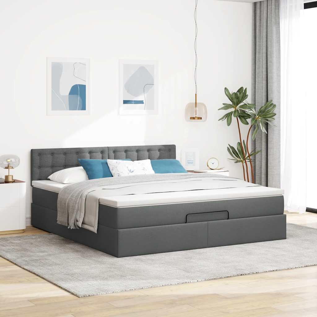 Otomanski krevet s madracem tamnosivi 180x200cm od tkanine
