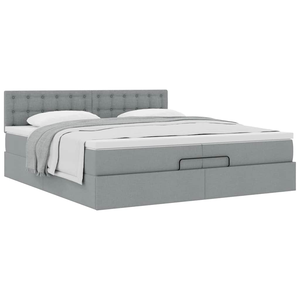 Otomanski krevet s madracem svijetlosivi 200x200 cm tkanine