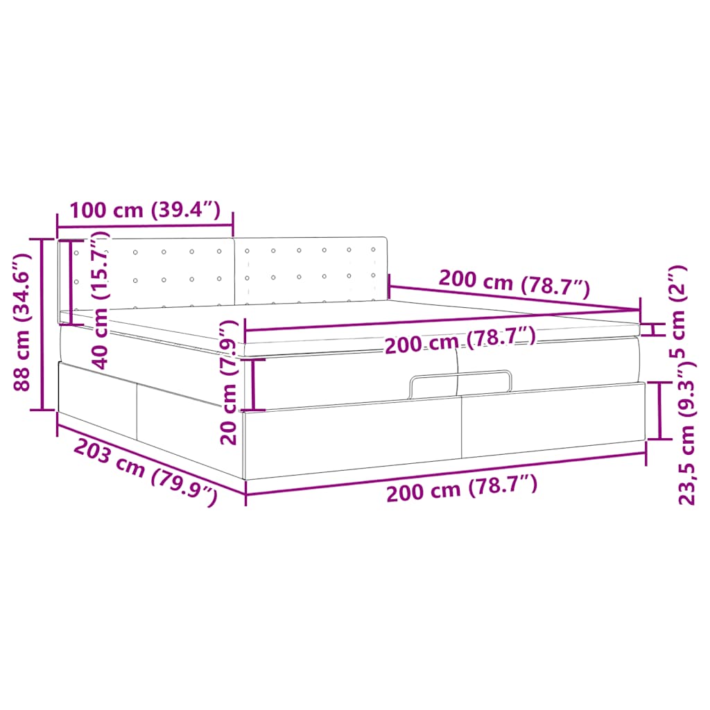 Otomanski krevet s madracem crni 200x200 cm tkanine