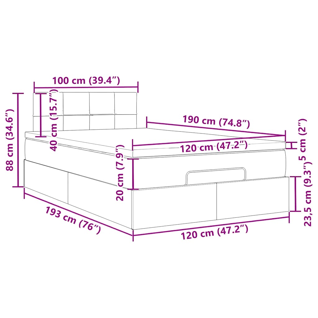 Otomanski krevet s madraca tamnoplavi 120x190 cm baršunasti