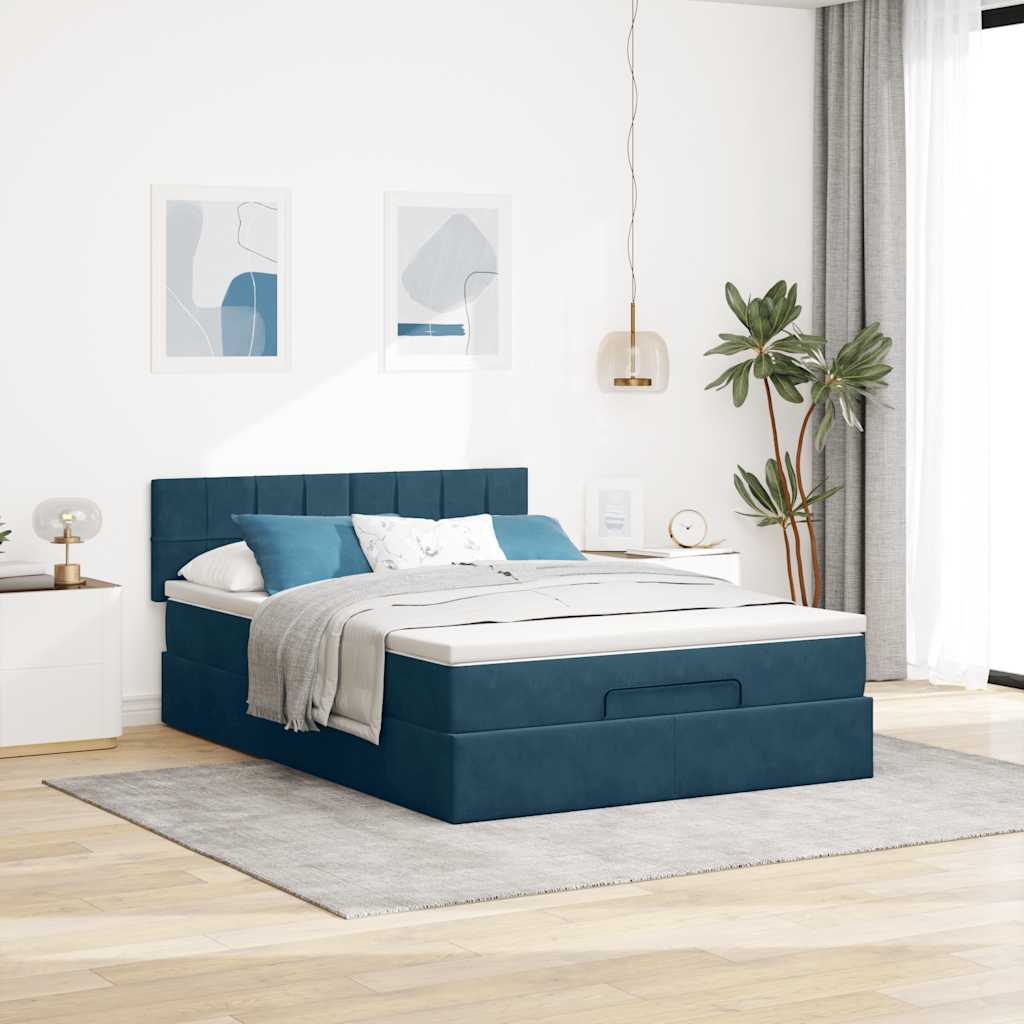 Otomanski krevet s madracem tamnoplavi 140x190 cm baršunasti