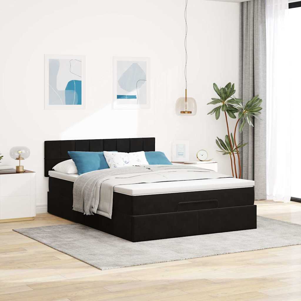 Ottoman krevet s madracem crni 140x200 cm baršun