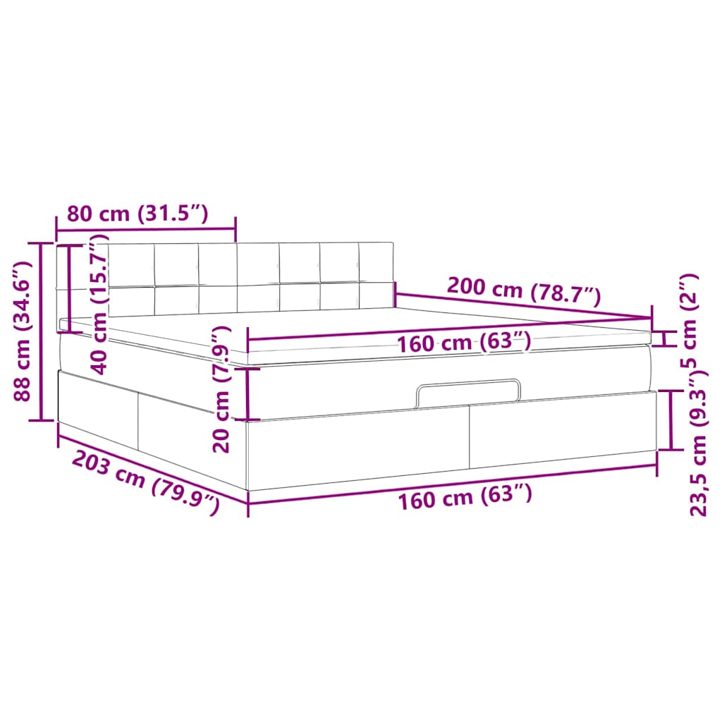 Otomanski krevet s madracem crni 160x200 cm baršunasti