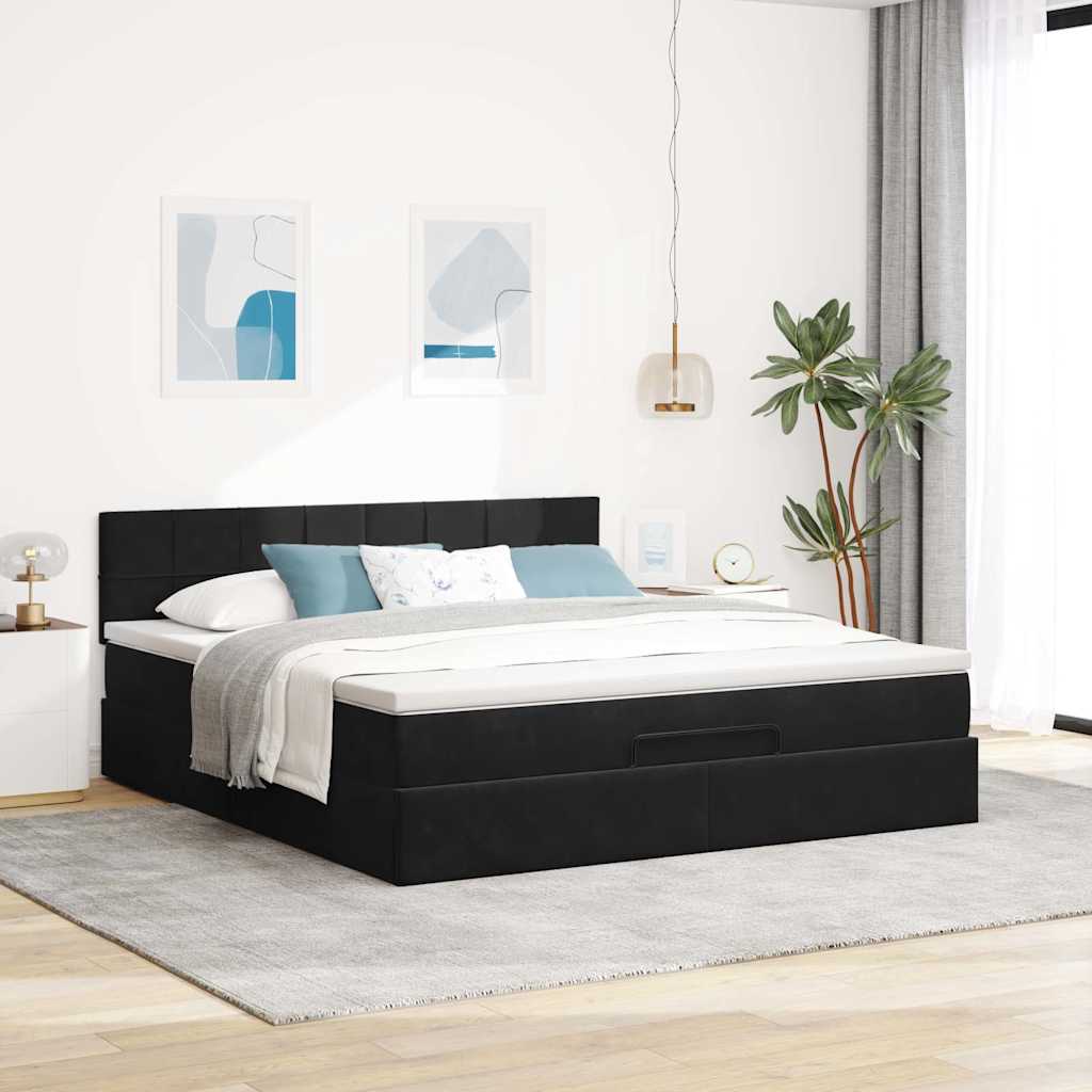 Otomanski krevet s madracem crni 180x200 cm baršunasti