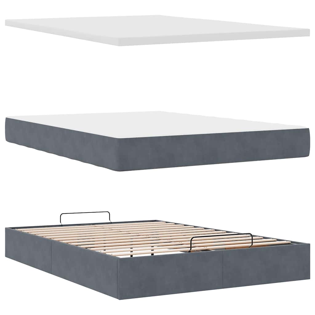 Otomanski krevet s madracem tamnosivi 140x190 cm baršunasti