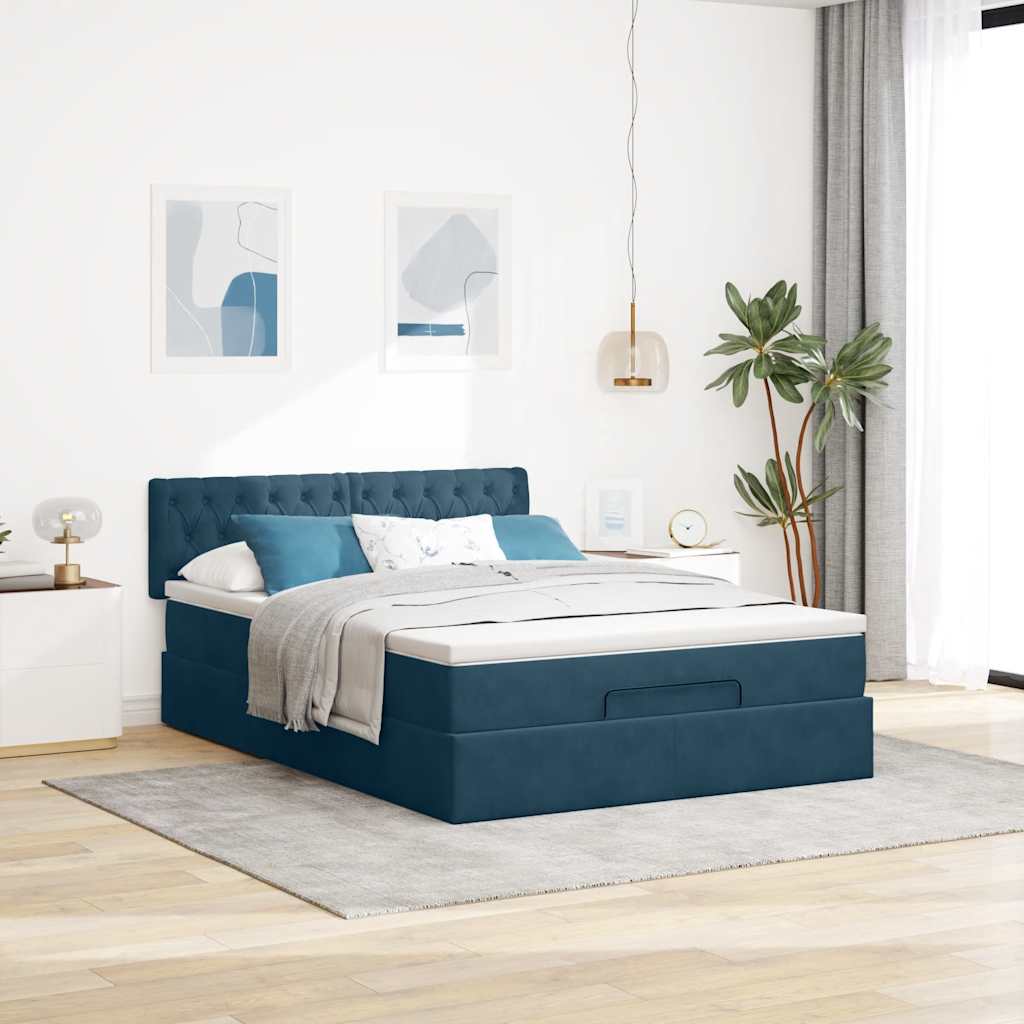 Otomanski krevet s madracem tamnoplavi 140x190 cm baršunasti