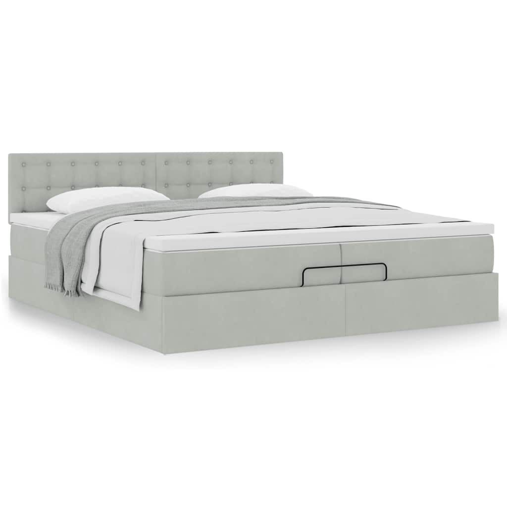 Ottoman krevet s madracem svijetlo sivi 200x200 cm baršun
