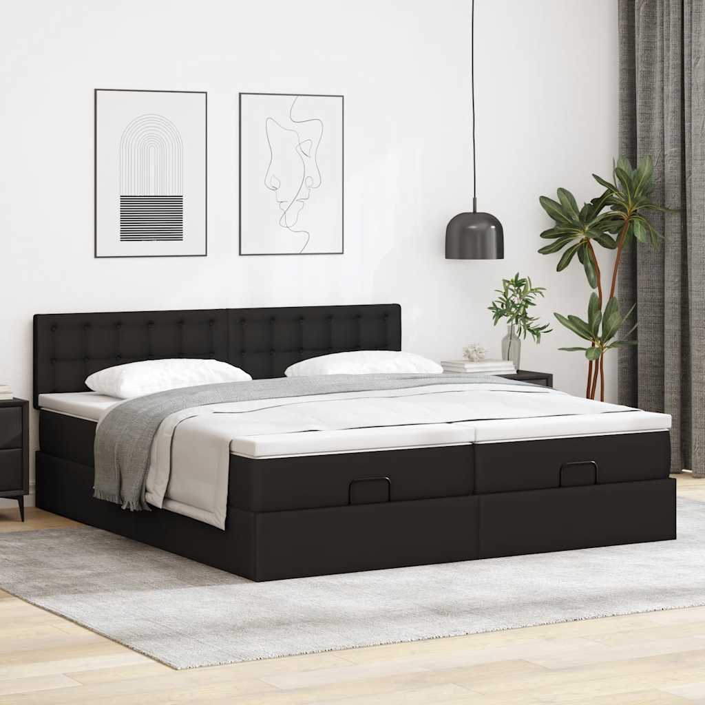 Otomanski okvir kreveta s madracima crni 200x200cm umjetna koža