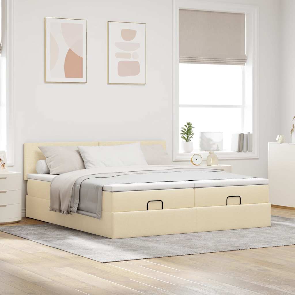 Otomanski okvir kreveta s madracima krem 200x200cm od tkanine