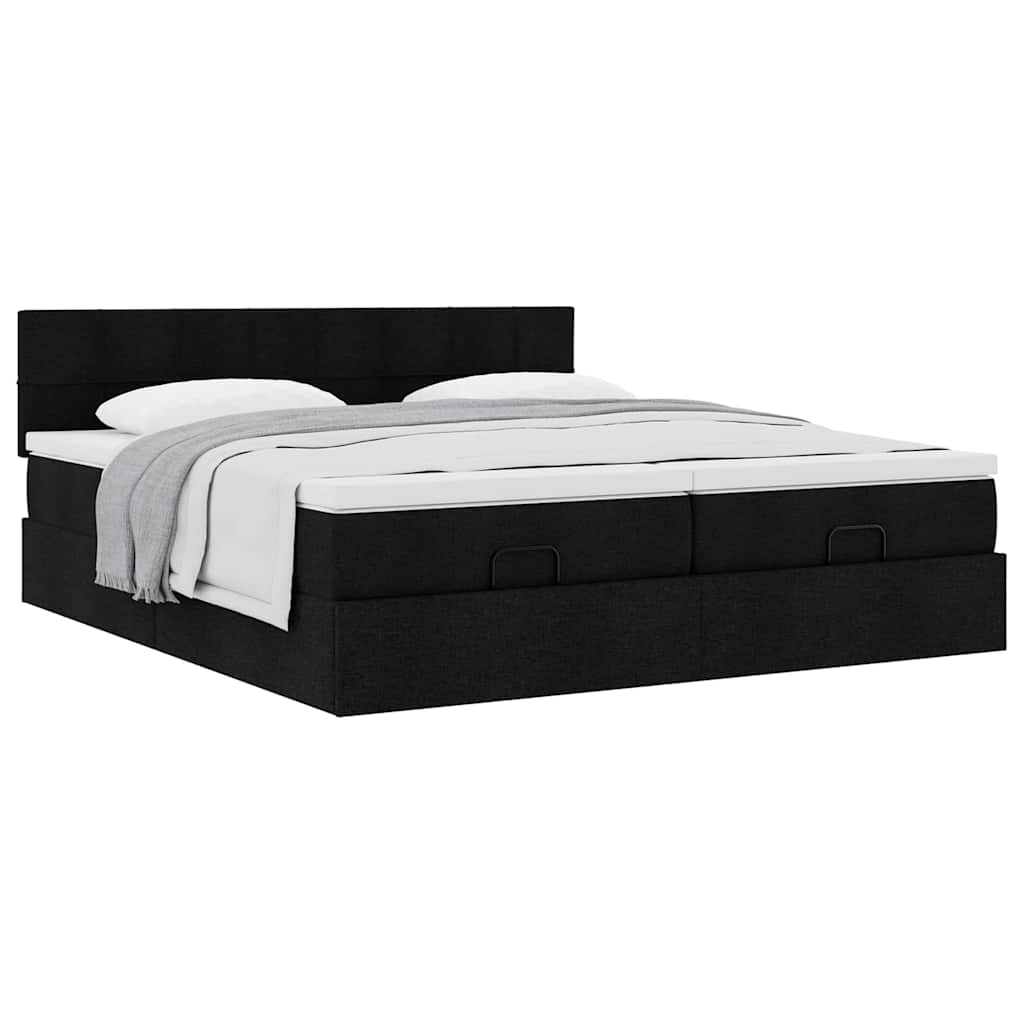 Okvir kreveta s madracima crni 160x200cm od tkanine