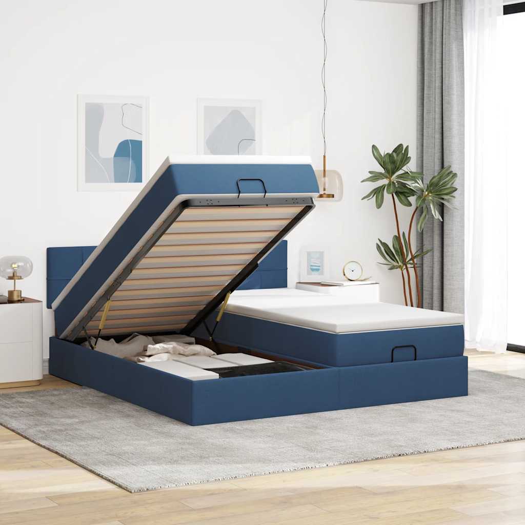 Otomanski okvir kreveta s madracima plavi 180x200cm od tkanine