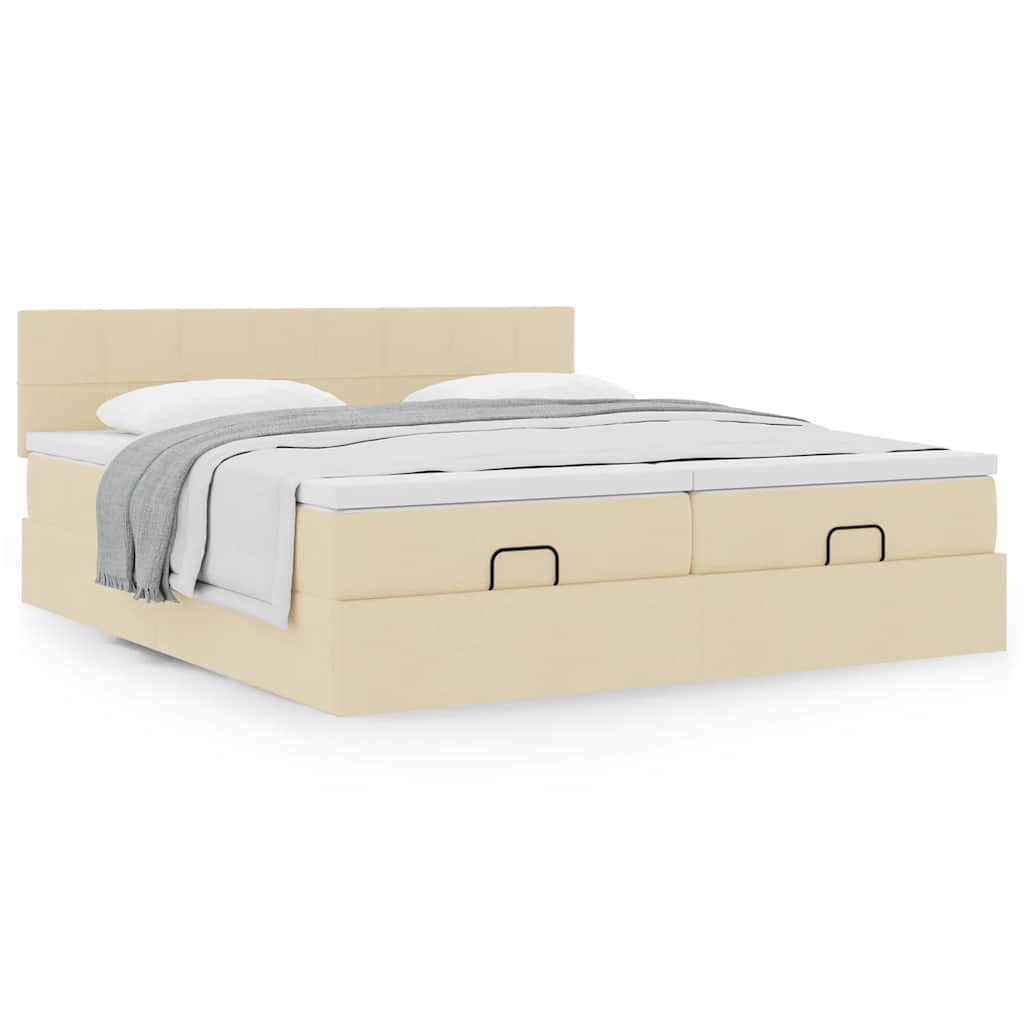 Otomanski okvir kreveta s madracima krem 200x200cm od tkanine