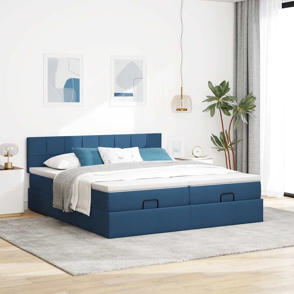 Otomanski okvir kreveta s madracima plavi 200x200cm tkanine