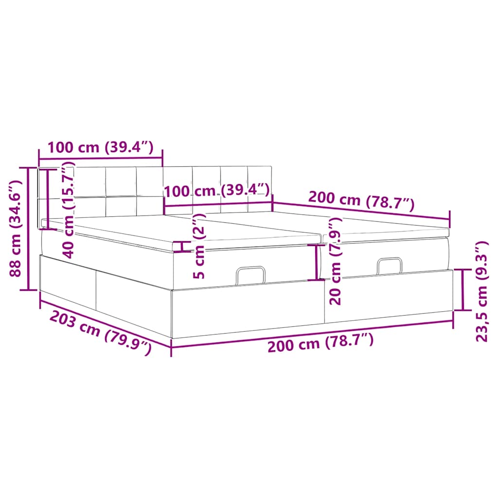 Okvir kreveta s madracima tamnosivi 200x200cm baršunasti