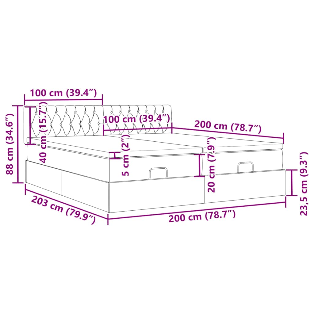 Otomanski okvir kreveta s madracima crni 200x200cm baršunasti