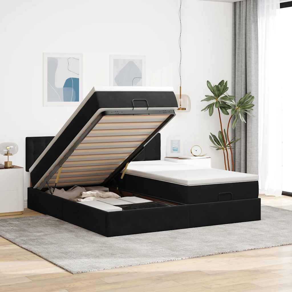 Otomanski okvir kreveta s madracima crni 180x200cm baršunasti