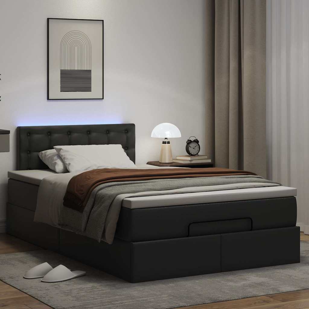 Otomanski krevet s madracima i LED crni 120x190cm umjetna koža
