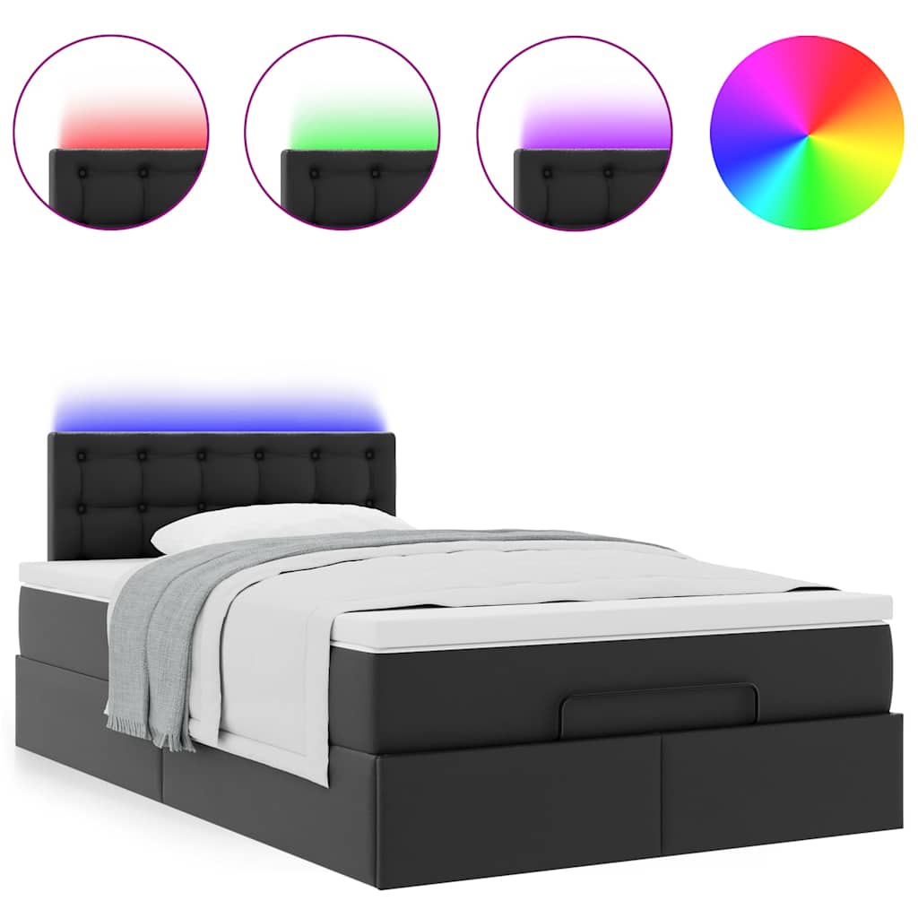 Otomanski krevet s madracima i LED crni 120x190cm umjetna koža