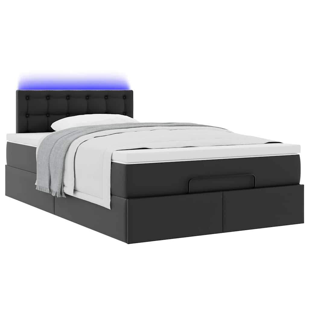 Otomanski krevet s madracima i LED crni 120x190cm umjetna koža