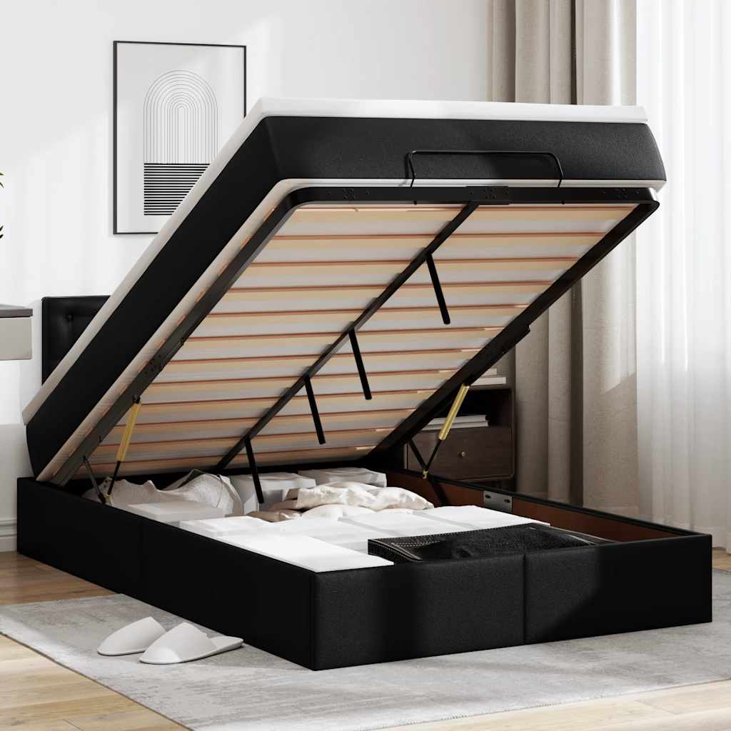 Otomanski krevet s madracima i LED crni 120x190cm umjetna koža