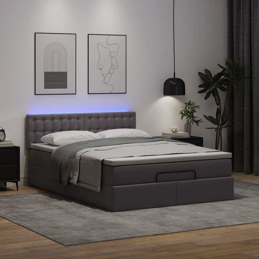 Otomanski krevet s madracima i LED sivi 140x190cm umjetna koža