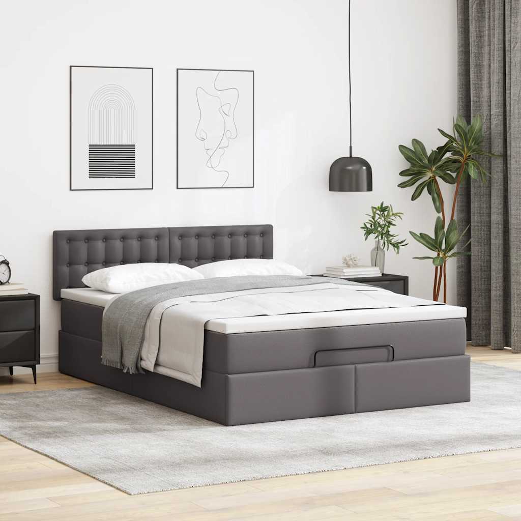 Otomanski krevet s madracima i LED sivi 140x190cm umjetna koža