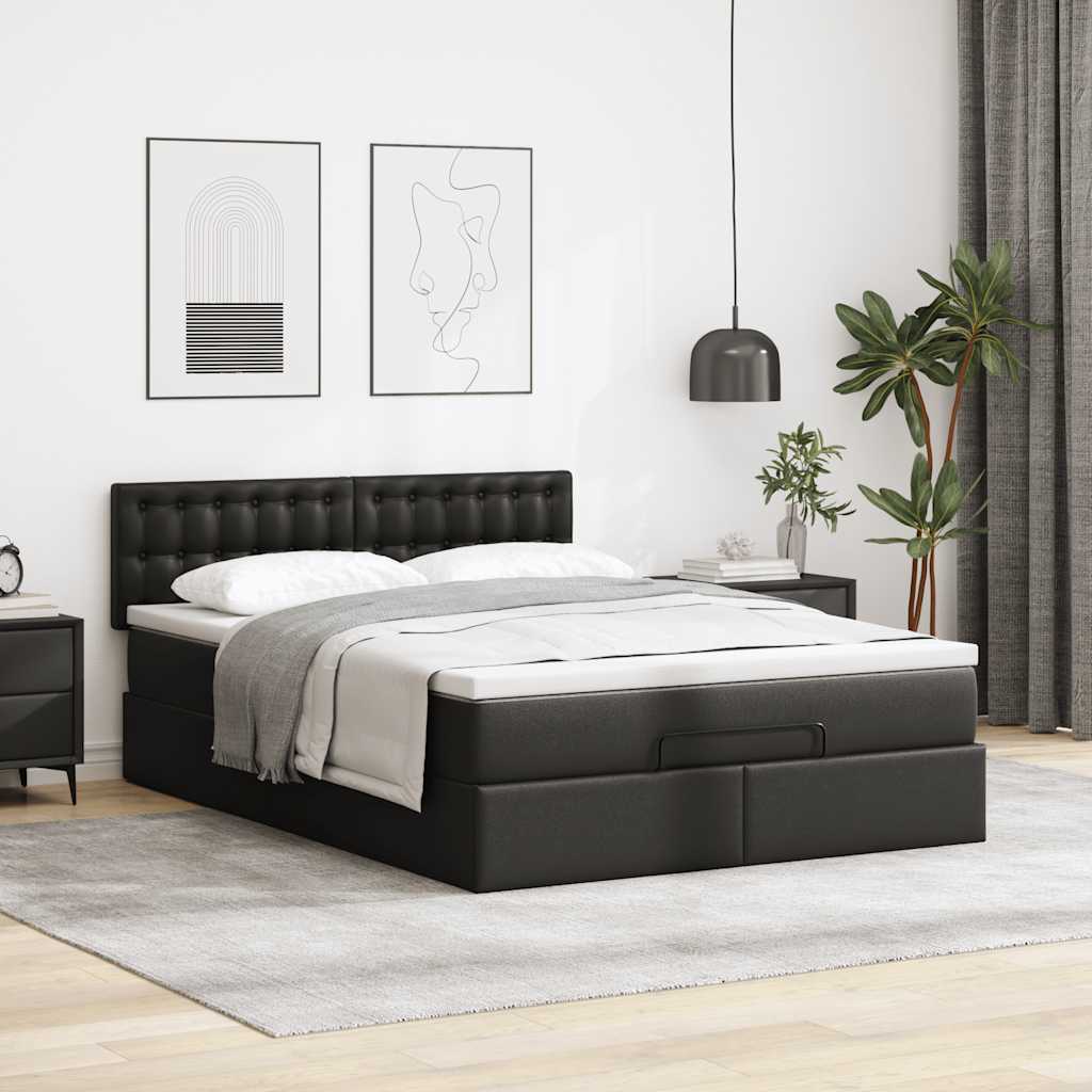 Otomanski krevet s madracima i LED crni 140x200cm umjetna koža