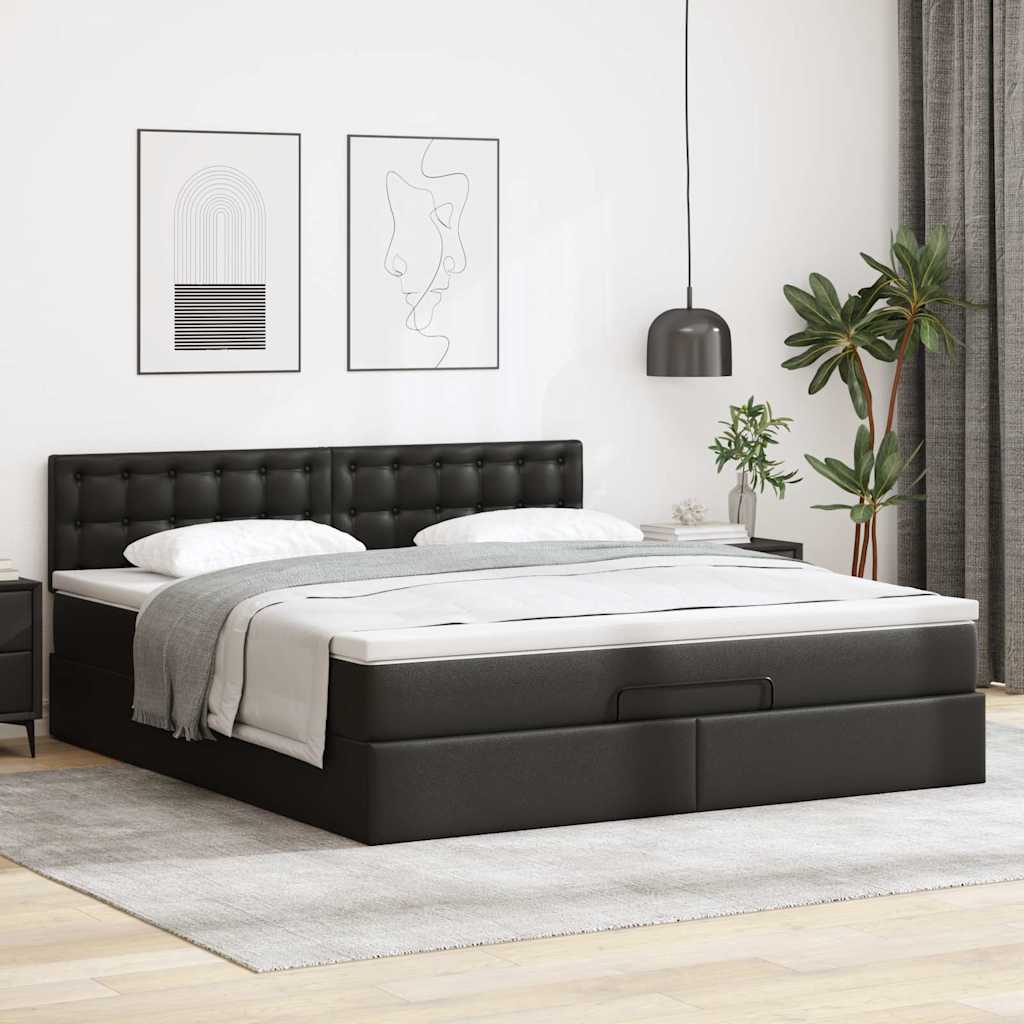 Otomanski krevet s madracima i LED crni 160x200cm umjetna koža
