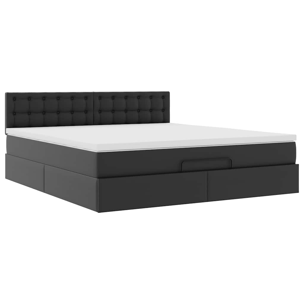 Otomanski krevet s madracima i LED crni 160x200cm umjetna koža
