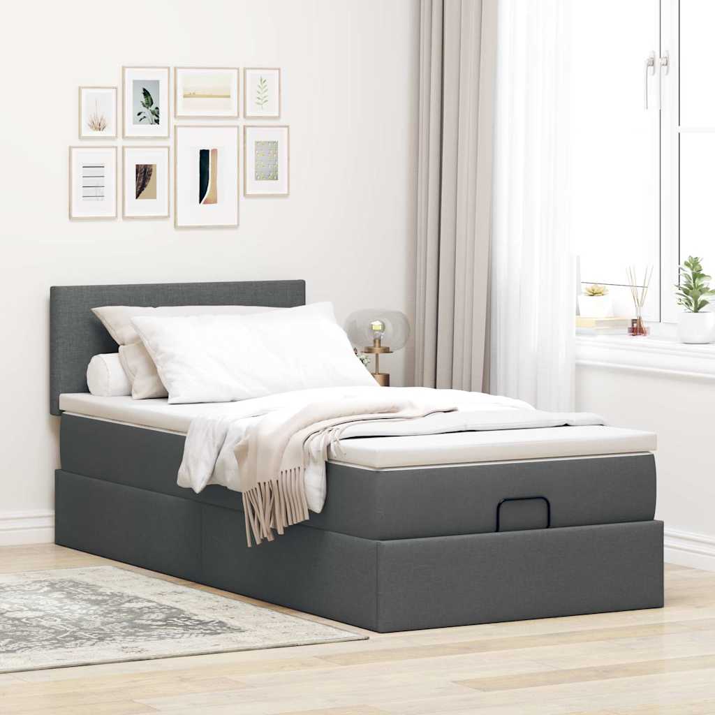 Otomanski krevet s madracem i LED tamnosivi 80x200cm tkanina