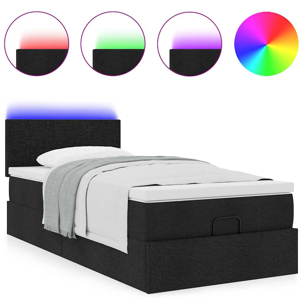 Otomanski krevet s madracem i LED crna 80x200cm tkanina