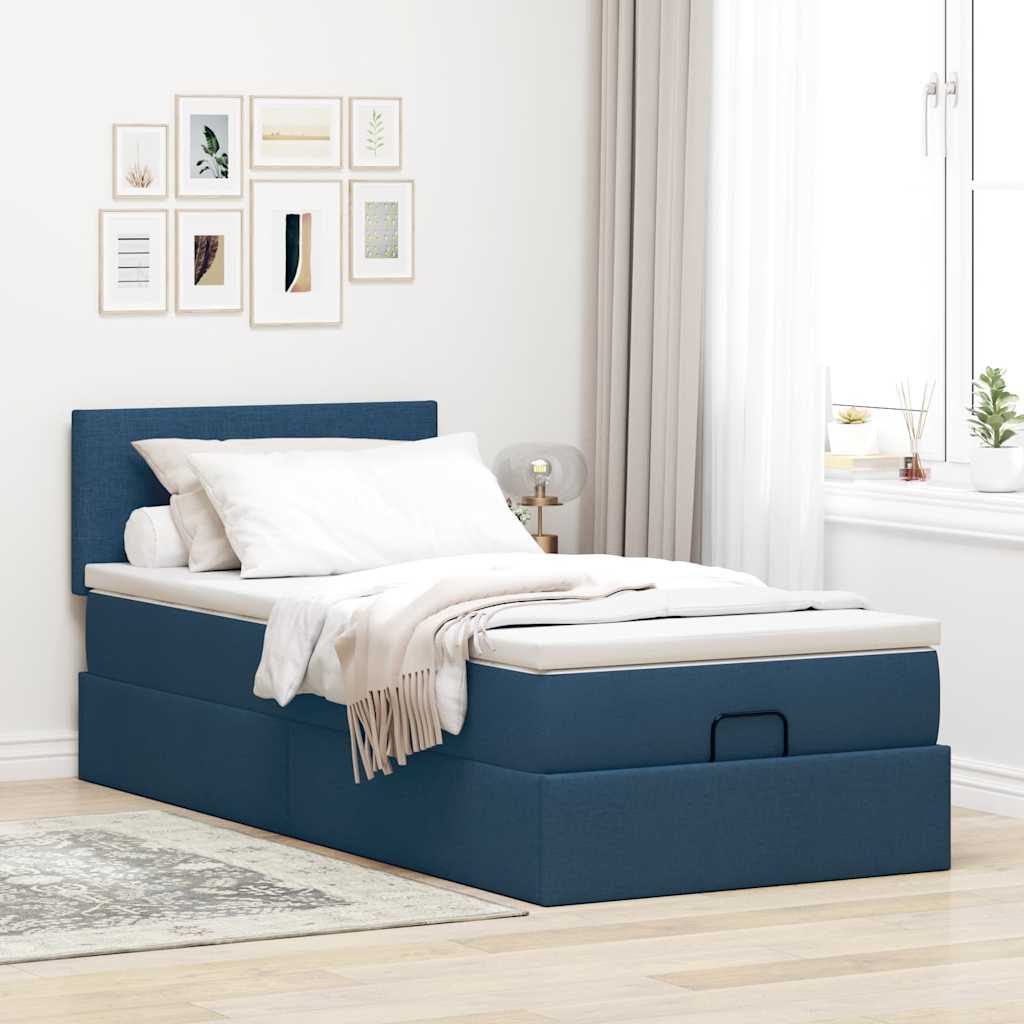 Otomanski okvir kreveta s madraca plavi 90x190cm od tkanine
