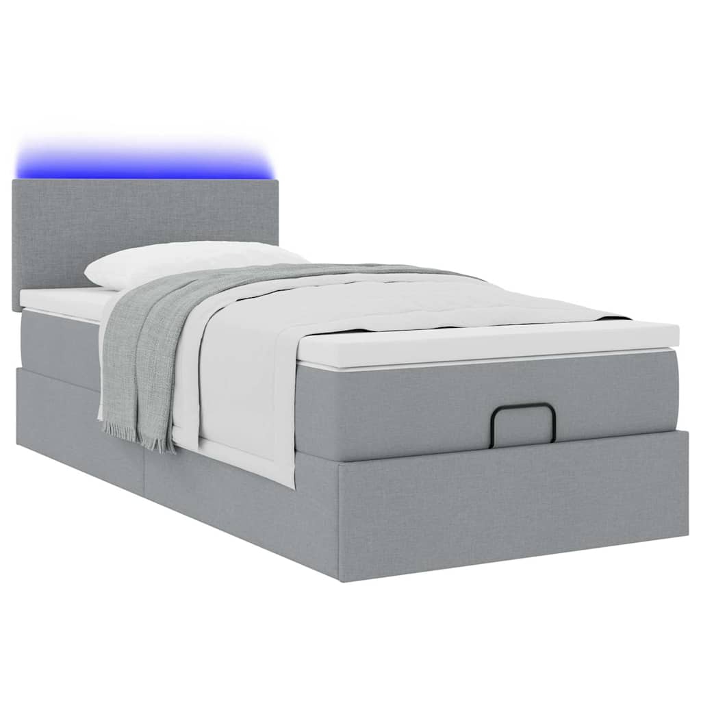 Otomanski krevet s madracem&LED svijetlosivi 90x200 cm tkanine
