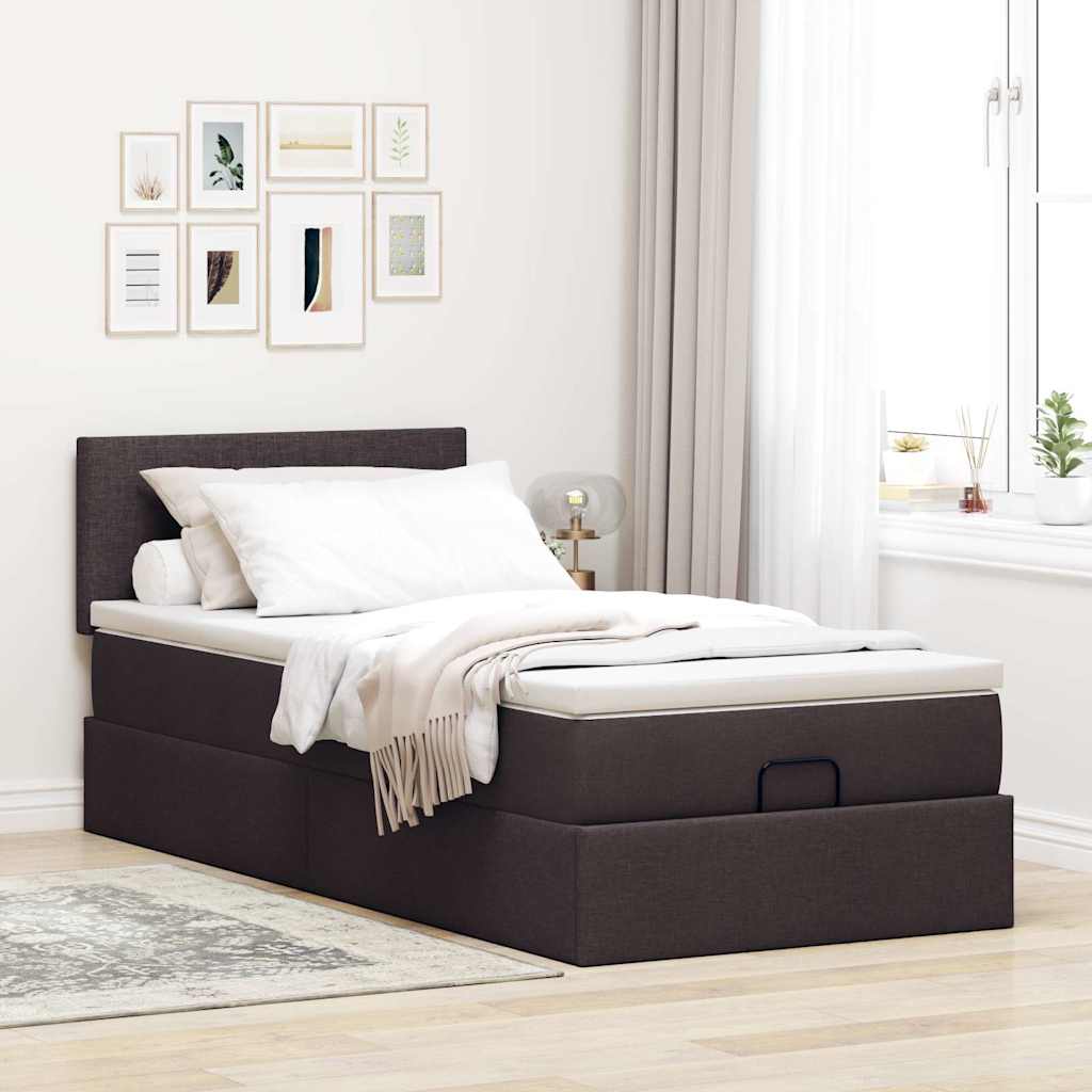 Otomanski krevet s madracem i LED tamnosmeđi 90x200 cm tkanine