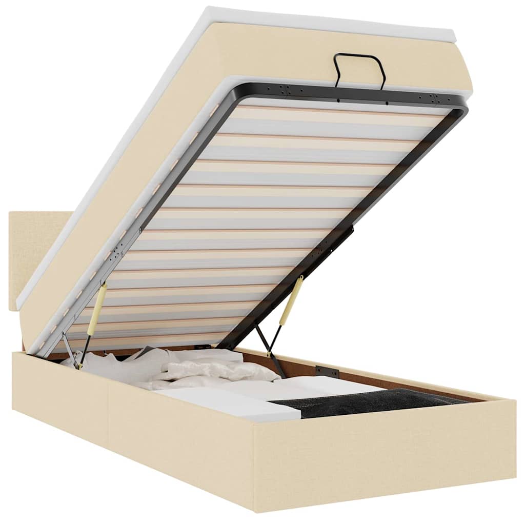 Otomanski krevet s madracem i LED krem 90x200 cm tkanine