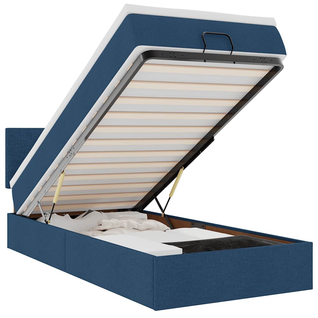 Otomanski krevet s madracem i LED plavi 90x200 cm tkanine
