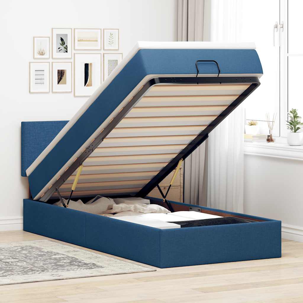 Otomanski krevet s madracem i LED plavi 100x200 cm tkanine