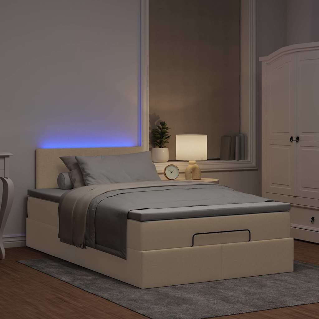 Otomanski krevet madracem i LED krem 120x190 cm tkanina