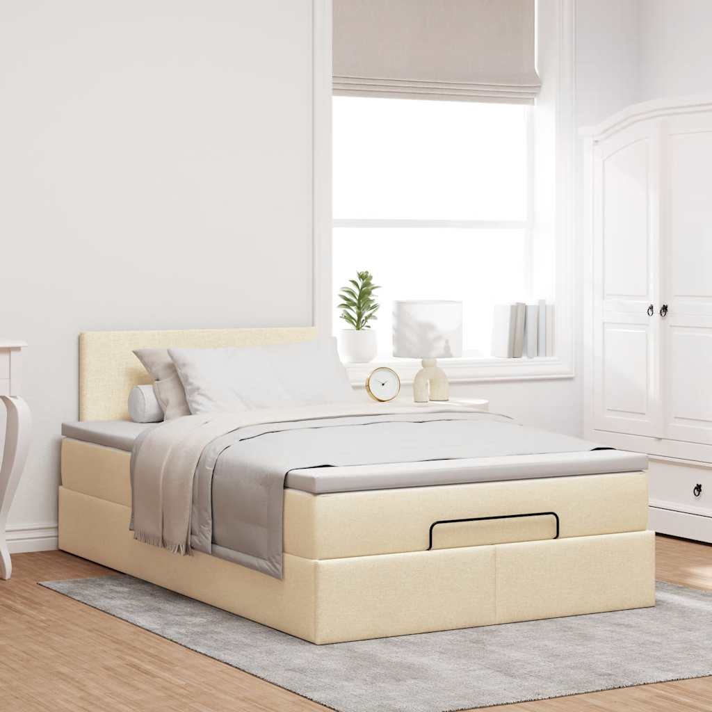 Otomanski krevet madracem i LED krem 120x190 cm tkanina