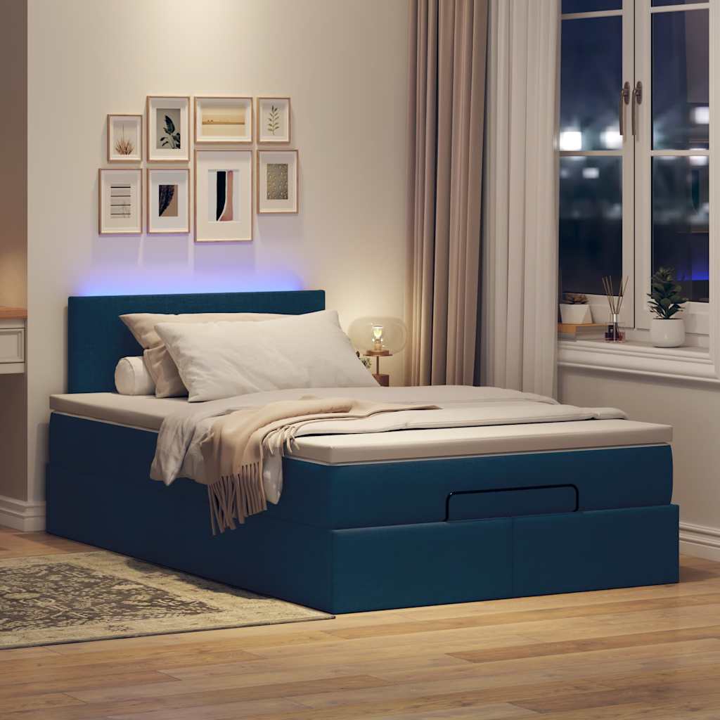 Otomanski krevet madracem i LED plava 120x190 cm tkanina