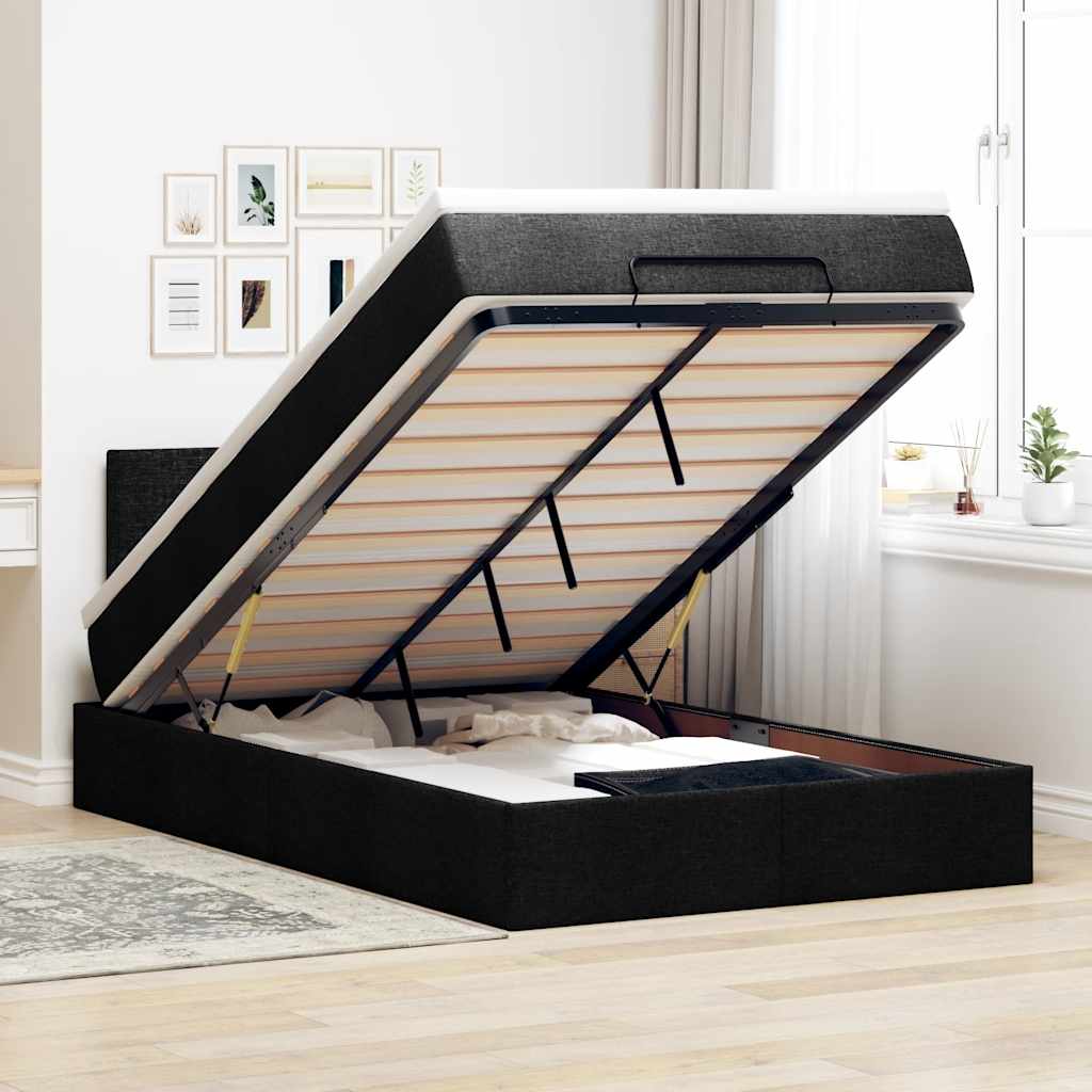 Otomanski krevet s madracem crni 120x200 cm tkanine