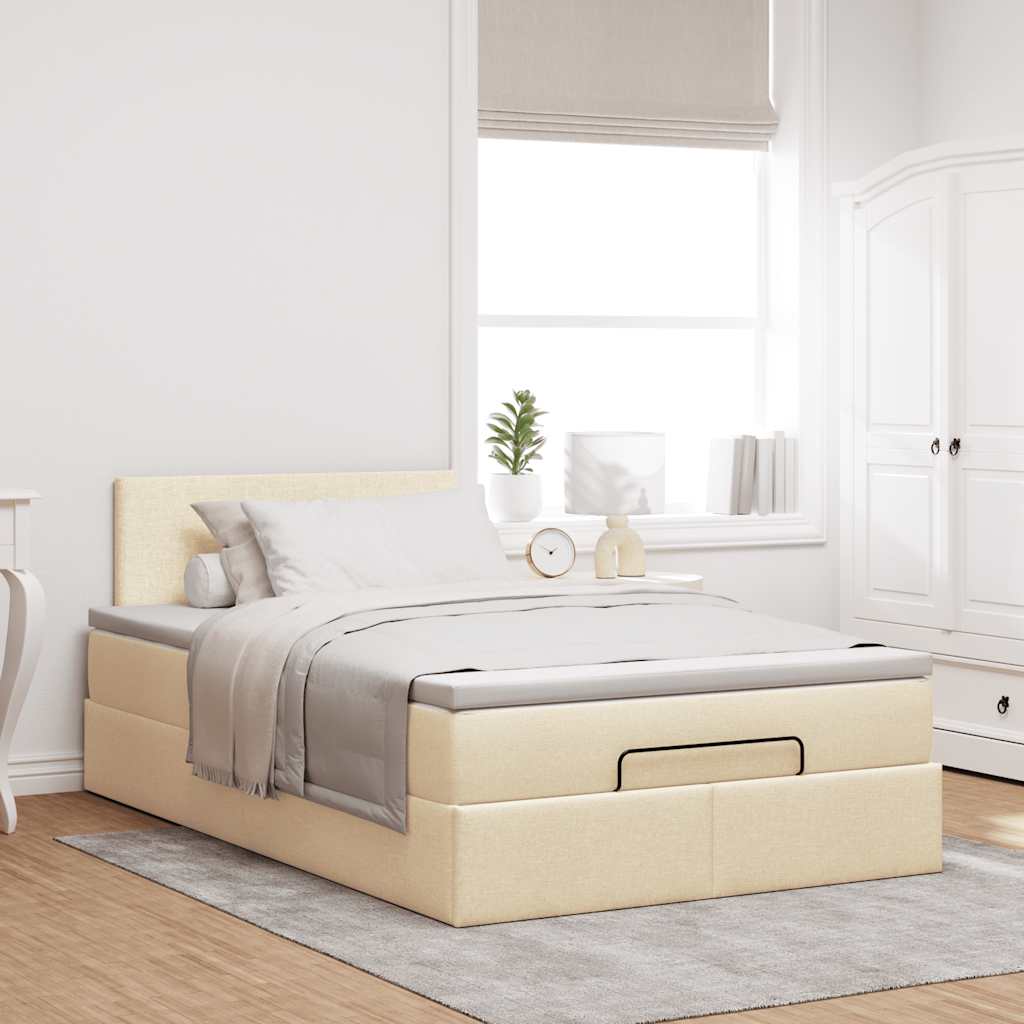 Otomanski okvir kreveta s madracem krem 120x200cm od tkanine