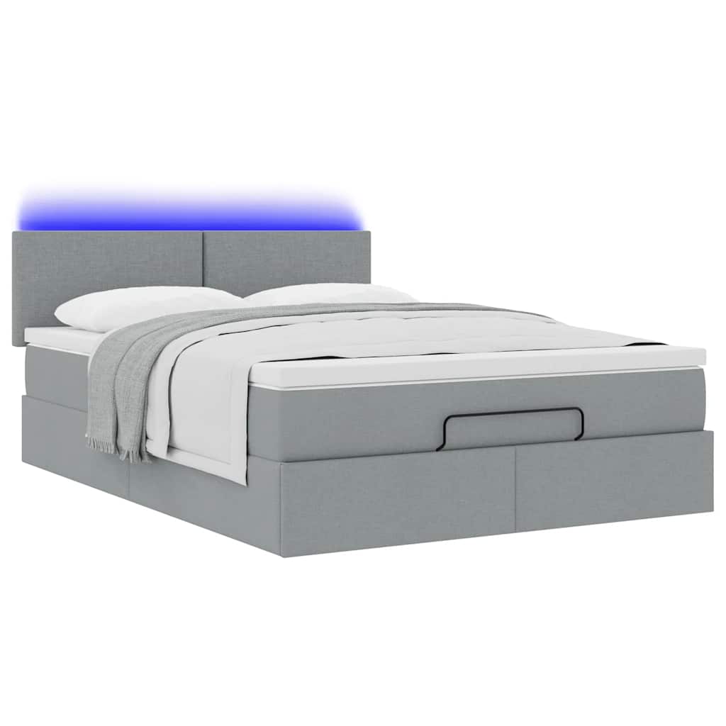Otomanski krevet s madracem&LED svijetlosivi 140x190 cm tkanine